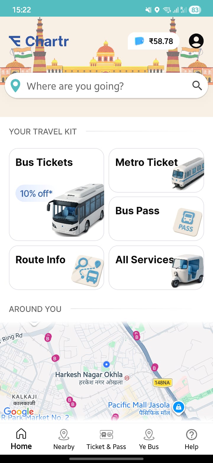 Chartr App home screen