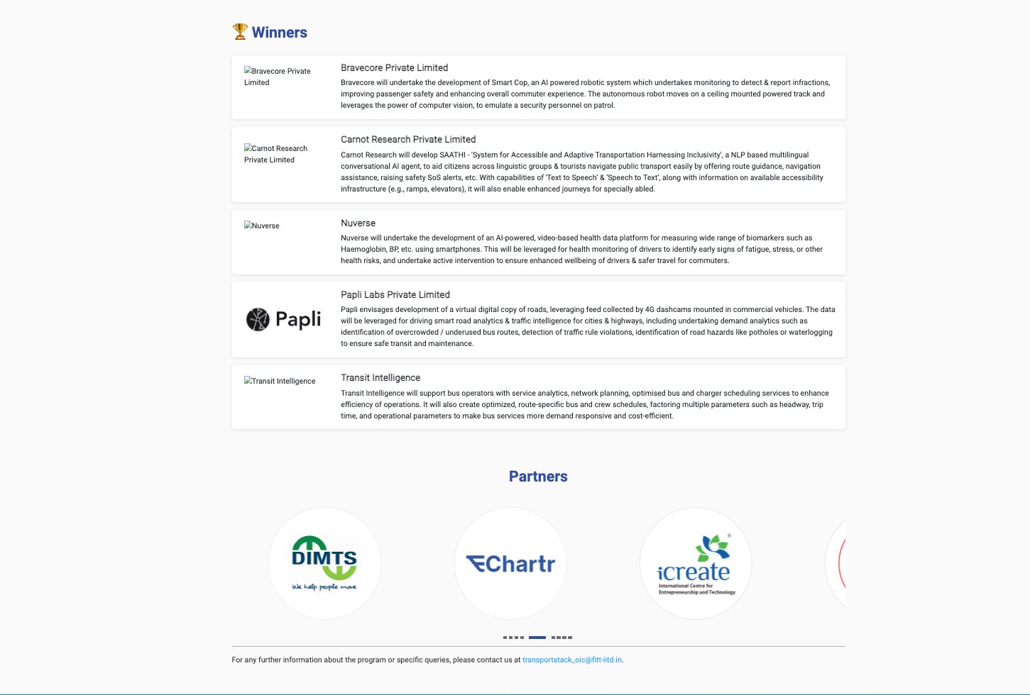 JICA Innovation Challenge — Chartr listed as Challenge Partner alongside DIMTS and iCreate