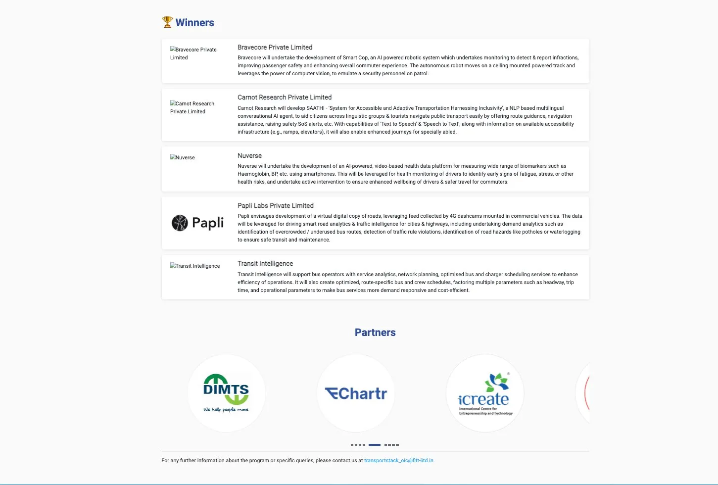 JICA Innovation Challenge — Chartr listed as Challenge Partner alongside DIMTS and iCreate